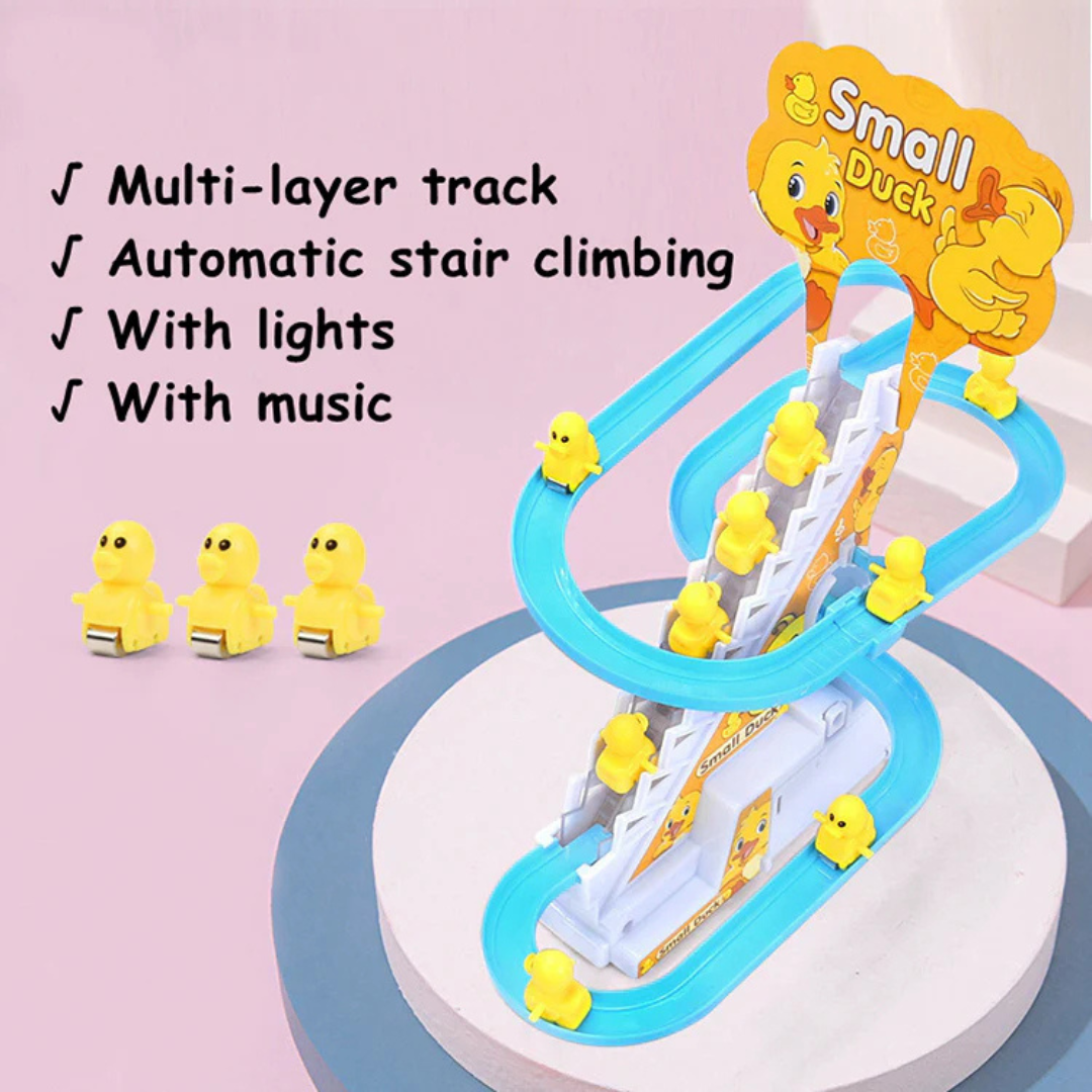 Duck Track Toy for Kids | Automatic Stair Climbing Ducks | Lights and Music | Includes 3 Small Ducks